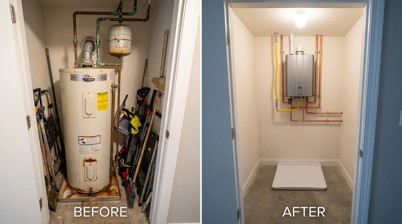 Tank water heater versus wall-mounted tankless unit comparison for Broadus, MT homeowners